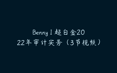 图片[1]-Benny I 超白金2022年审计实务（3节视频）-本文