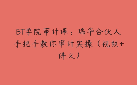 BT学院审计课：瑞华合伙人手把手教你审计实操（视频+讲义）-51自学联盟