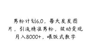 男粉计划6.0，每天发发图片，引流精准男粉，被动变现月入8000+，喂饭式教学，小白无脑复制操作即可-51自学联盟