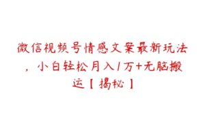 微信视频号情感文案最新玩法，小白轻松月入1万+无脑搬运【揭秘】-51自学联盟