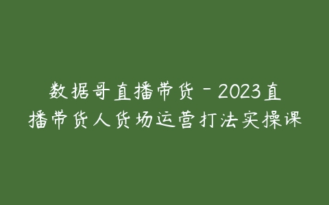 数据哥直播带货－2023直播带货人货场运营打法实操课-51自学联盟