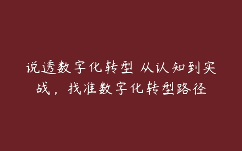 说透数字化转型 从认知到实战，找准数字化转型路径-51自学联盟