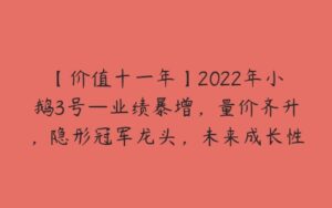 【价值十一年】2022年小鹅3号—业绩暴增，量价齐升，隐形冠军龙头，未来成长性巨大的一家公司-51自学联盟