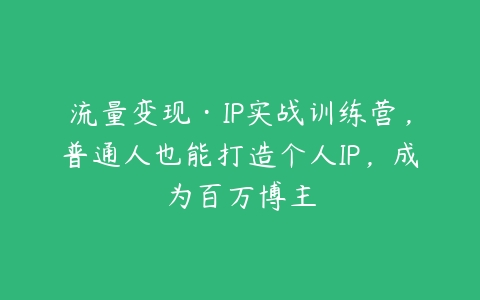 流量变现·IP实战训练营，普通人也能打造个人IP，成为百万博主-51自学联盟