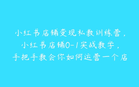 小红书店铺变现私教训练营，小红书店铺0-1实战教学，手把手教会你如何运营一个店铺-51自学联盟