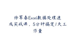 徐军泰Excel数据处理速成实战课，5分钟搞定1天工作量-51自学联盟