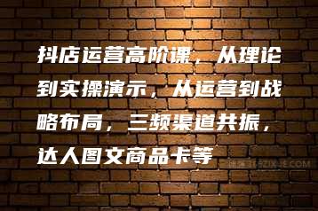 抖店运营高阶课，从理论到实操演示，从运营到战略布局，三频渠道共振，达人图文商品卡等-51自学联盟