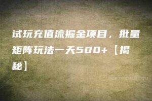 试玩充值流掘金项目，批量矩阵玩法一天500+【揭秘】-51自学联盟