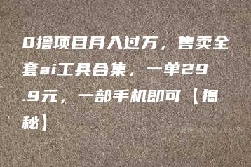 0撸项目月入过万，售卖全套ai工具合集，一单29.9元，一部手机即可【揭秘】-51自学联盟