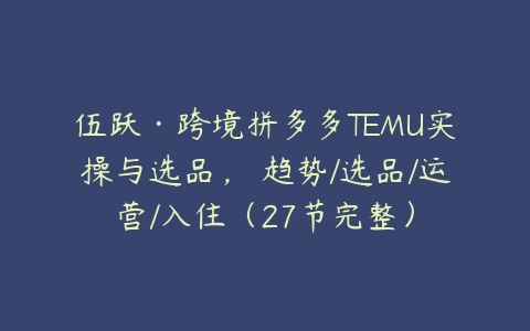 伍跃·跨境拼多多TEMU实操与选品，​趋势/选品/运营/入住（27节完整）-51自学联盟