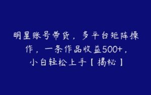 明星账号带货，多平台矩阵操作，一条作品收益500+，小白轻松上手【揭秘】-51自学联盟