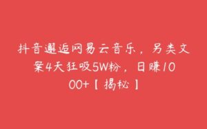 抖音邂逅网易云音乐，另类文案4天狂吸5W粉，日赚1000+【揭秘】-51自学联盟