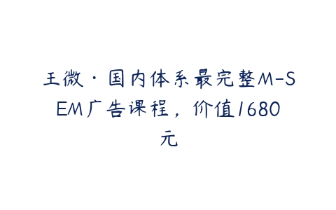 王微·国内体系最完整M-SEM广告课程，价值1680元-51自学联盟