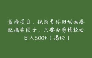 蓝海项目，视频号怀旧动画搭配搞笑段子，只要会剪辑轻松日入500+【揭秘】-51自学联盟