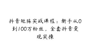 抖音矩阵实战课程：新手从0到100万粉丝，全套抖音变现实操-51自学联盟