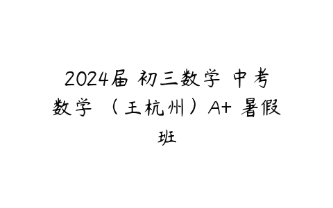 2024届 初三数学 中考数学 （王杭州）A+ 暑假班-51自学联盟