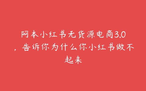 阿本小红书无货源电商3.0，告诉你为什么你小红书做不起来-51自学联盟