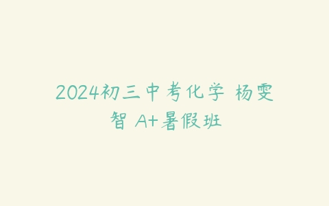 2024初三中考化学 杨雯智 A+暑假班课程资源下载