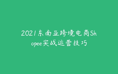 2021东南亚跨境电商Shopee实战运营技巧课程资源下载