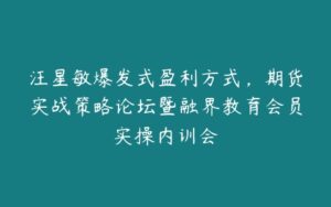 汪星敏爆发式盈利方式，期货实战策略论坛暨融界教育会员实操内训会-51自学联盟