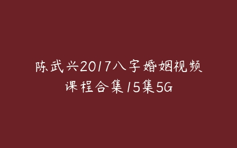 陈武兴2017八字婚姻视频课程合集15集5G课程资源下载