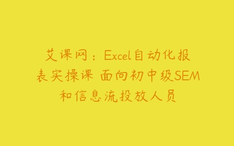艾课网：Excel自动化报表实操课 面向初中级SEM和信息流投放人员课程资源下载
