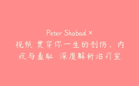 Peter Shabad×视频 贯穿你一生的创伤、内疚与羞耻  深度解析治疗室“情绪”-51自学联盟