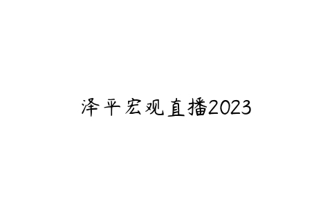 泽平宏观直播2023-51自学联盟