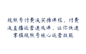 视频号付费流实操课程，付费流直播运营速成课，让你快速掌握视频号核心运营技能-51自学联盟