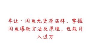 卓让·闲鱼无货源店群，掌握闲鱼爆款方法及原理，也能月入过万-51自学联盟