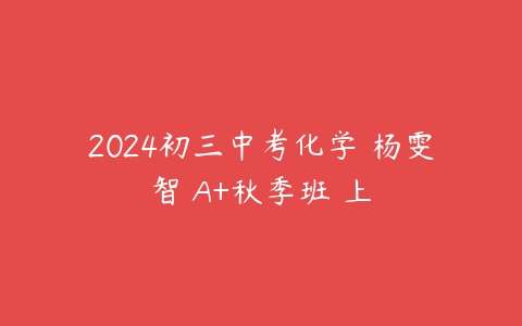 2024初三中考化学 杨雯智 A+秋季班 上课程资源下载