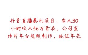 抖音直播暴利项目，有人30小时收入36万音浪，公司宣传片年会视频制作，抓住年底一波流量大红利【揭秘】-51自学联盟