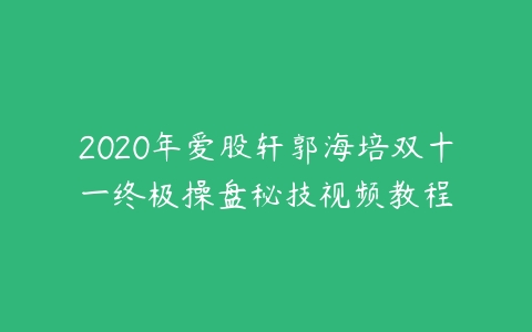 2020年爱股轩郭海培双十一终极操盘秘技视频教程课程资源下载