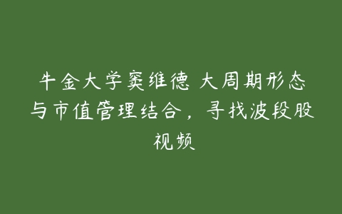 牛金大学窦维德 大周期形态与市值管理结合，寻找波段股 视频-51自学联盟