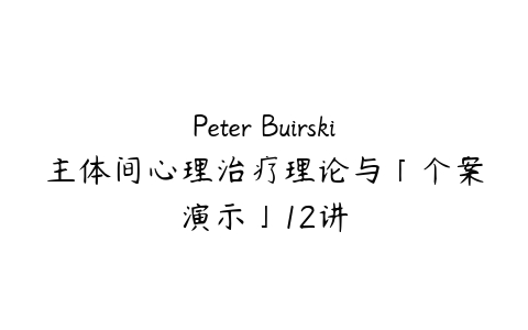 Peter Buirski主体间心理治疗理论与「个案演示」12讲-51自学联盟