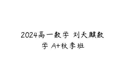 2024高一数学 刘天麒数学 A+秋季班-51自学联盟
