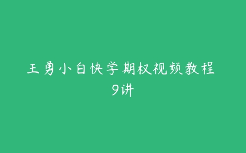 王勇小白快学期权视频教程 9讲-51自学联盟