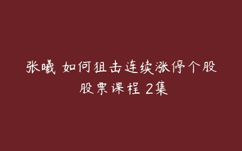 张曦 如何狙击连续涨停个股 股票课程 2集-51自学联盟