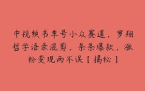 中视频书单号小众赛道，罗翔哲学语录混剪，条条爆款，涨粉变现两不误【揭秘】-51自学联盟