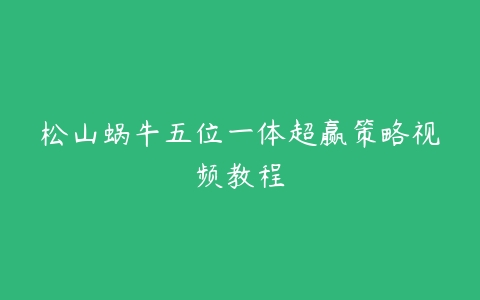 松山蜗牛五位一体超赢策略视频教程-51自学联盟