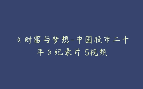 《财富与梦想-中国股市二十年》纪录片 5视频课程资源下载