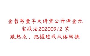 金哲男量学大讲堂公开课金元宝战法20200912 紧跟热点，把握短线风格转换-51自学联盟