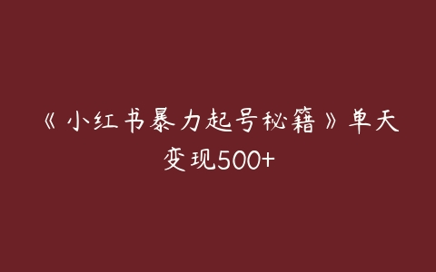 《小红书暴力起号秘籍》单天变现500+课程资源下载
