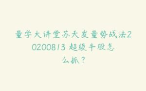 量学大讲堂苏天发量势战法20200813 超级牛股怎么抓？-51自学联盟