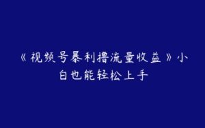 《视频号暴利撸流量收益》小白也能轻松上手-51自学联盟