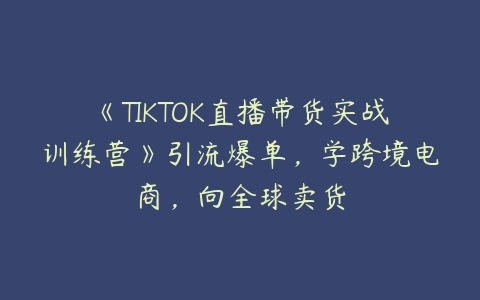 图片[1]-《TIKTOK直播带货实战训练营》引流爆单，学跨境电商，向全球卖货-本文