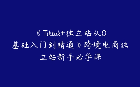 《Tiktok+独立站从0基础入门到精通》跨境电商独立站新手必学课-51自学联盟
