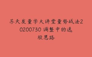 苏天发量学大讲堂量势战法20200730 调整中的选股思路-51自学联盟