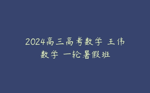 2024高三高考数学 王伟数学 一轮暑假班-51自学联盟
