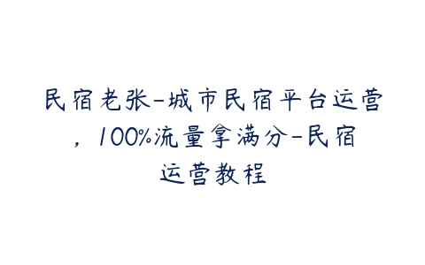 图片[1]-民宿老张-城市民宿平台运营，100%流量拿满分-民宿运营教程-本文